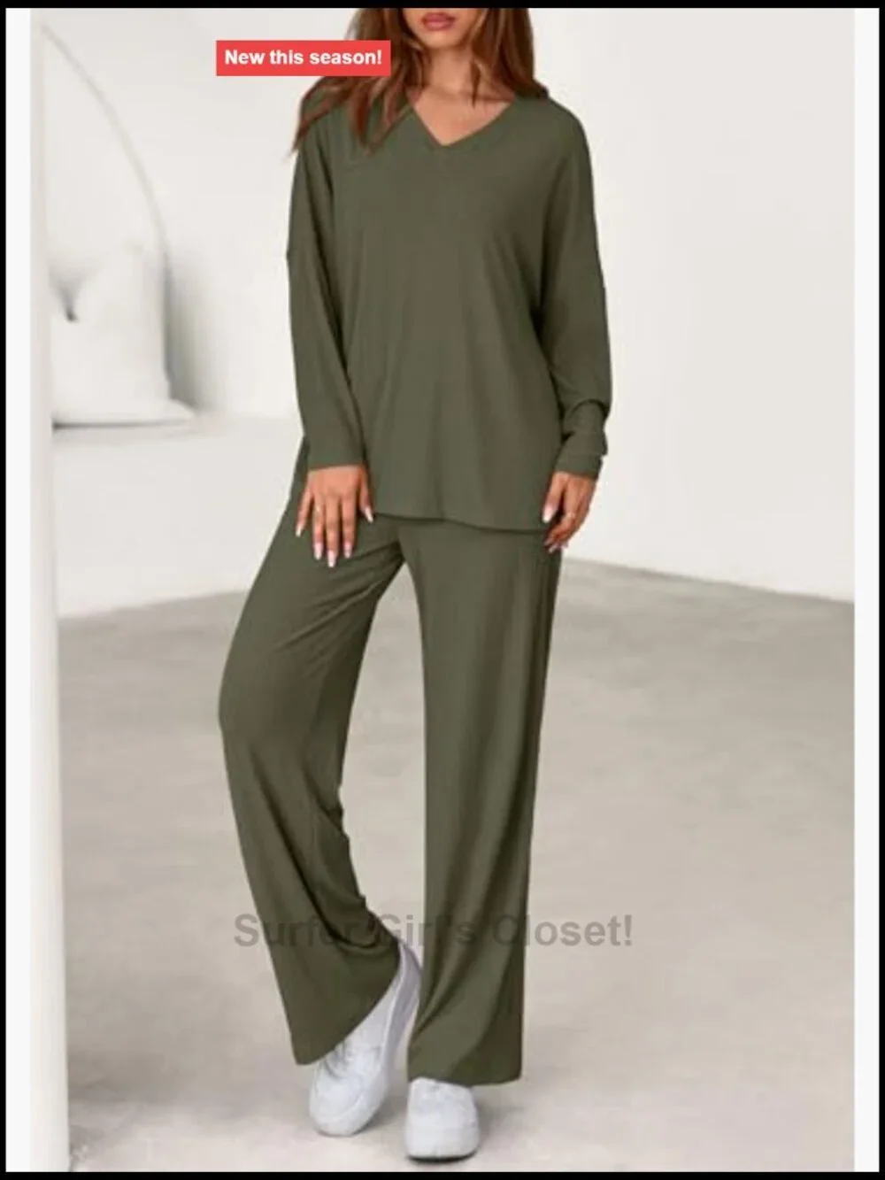 2 Piece Lounge Set Women Long Sleeve Pajama Sweatsuit Matching Airport Outfit